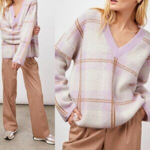 Rails V Neck Sweater Plaid Pastel Mohair Blend Soft Women's XL NWOT